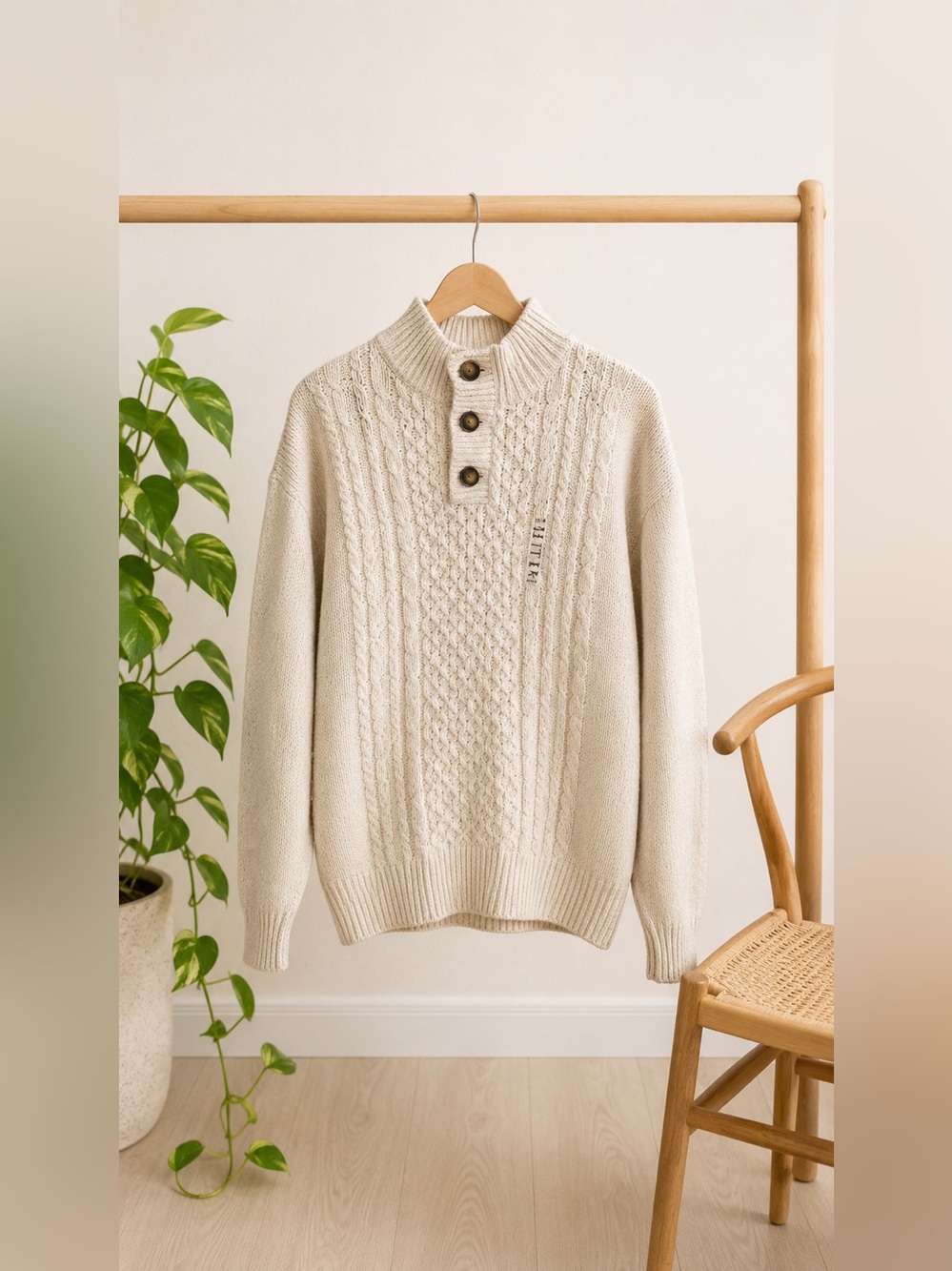 Mtn Ridge Mens Academia Chunky Fisherman Knit Sweater Ivory Sz XL Heritage Cozy